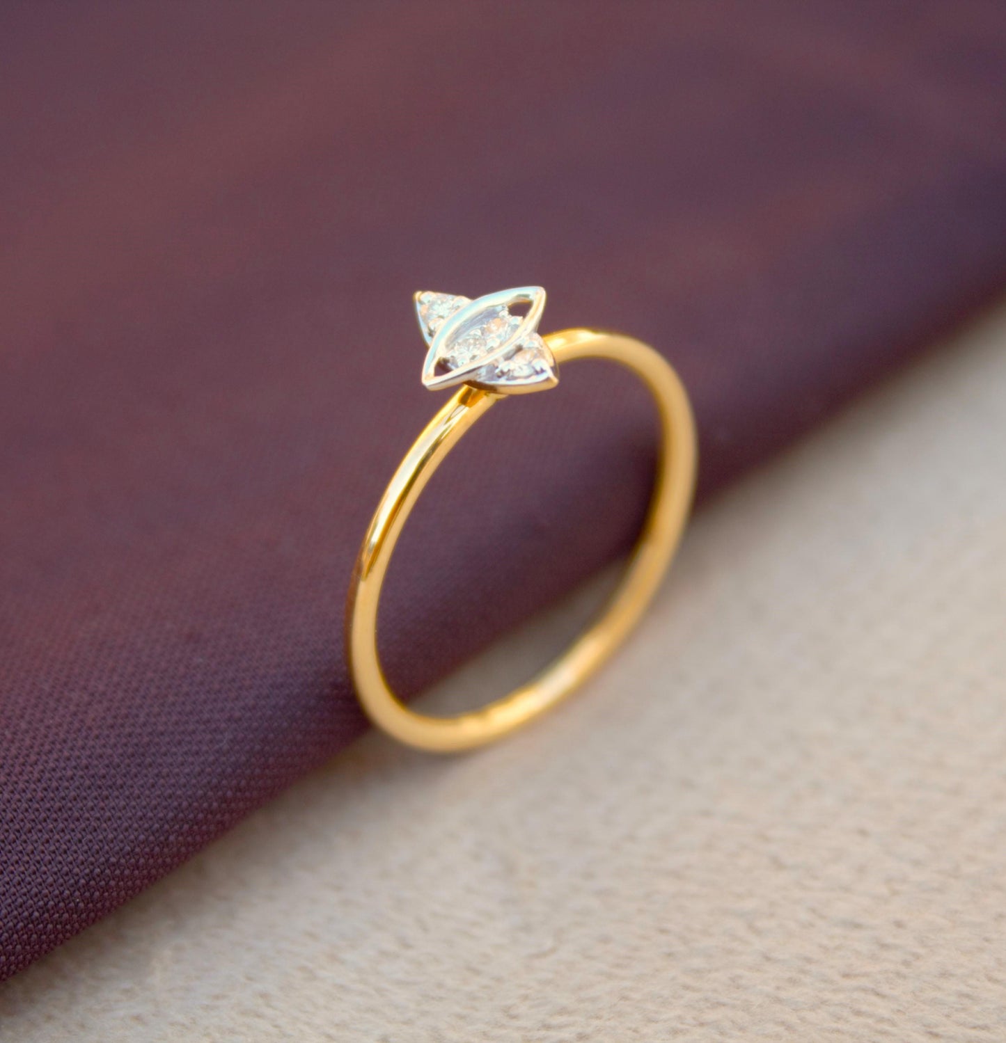 Real Diamond Ring, Round Cut Diamond Gold Ring For Birthday Gift, Delicate Real Gold Ring, H- I Color With VS - SI Clarity Gold Ring US 7