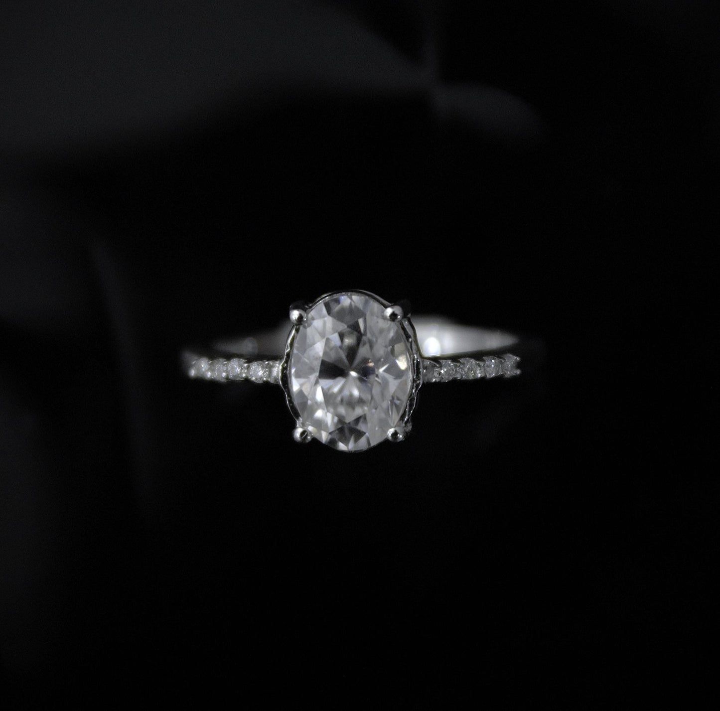 Oval Cut Moissanite Ring, Lightweight Silver Ring for Girlfriend, Minimalist Moissanite Ring, Daily Wear Silver Ring, Cluster Silver Ring