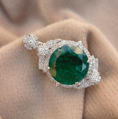 Green Inclusion Emerald With Moissanite Pendant, 4 Prong Setting Silver Pendant, 925 Sterling Silver Delicate Pendant, Birthday Gift for Her