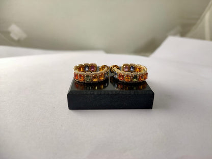 Natural Multi Sapphire Hoops Earring, Rainbow Sapphire & Moissanite Melee Stones Jewelry, Rainbow Ombre Gold Earrings, Huggies Earrings Gift