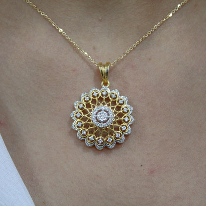 Diamond Gold Jewelry Set for Bride, 18k Yellow Gold Necklace Earrings Set, Cluster Pendant with Stud Earrings, IGI Certified Diamond Jewelry