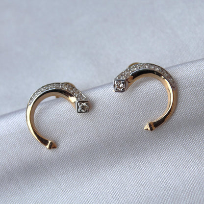 Yellow 18K Gold Necklace with Stud Earrings, Natural Diamond Jewelry Set, Minimalist Dainty Gold Jewelry, Perfect Anniversary Gift for Wife