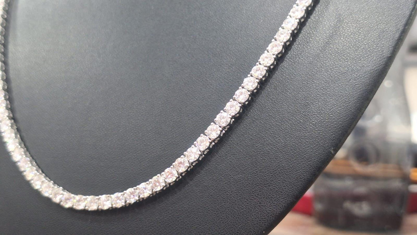 25 tcw Lab Grown Diamond Tennis Necklace, Solid Gold Diamond Chain, 4 mm Diamond Necklace, Statement Designer Necklace, Unisex Gift