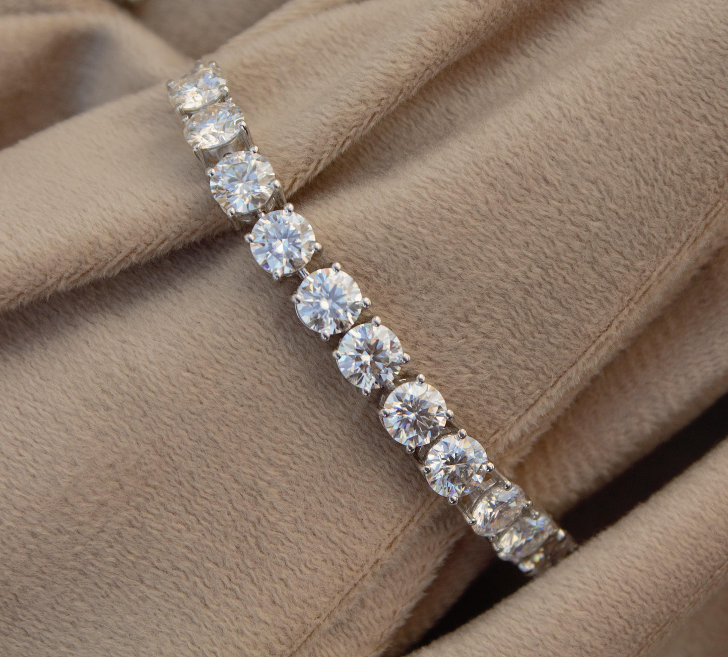 Round Cut Moissanite Silver Chain Bracelet, 925 Sterling Silver Adjustable Bracelet for Her, Statement Bracelet, Wedding Gift for Women