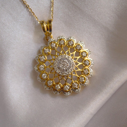 Diamond Gold Jewelry Set for Bride, 18k Yellow Gold Necklace Earrings Set, Cluster Pendant with Stud Earrings, IGI Certified Diamond Jewelry