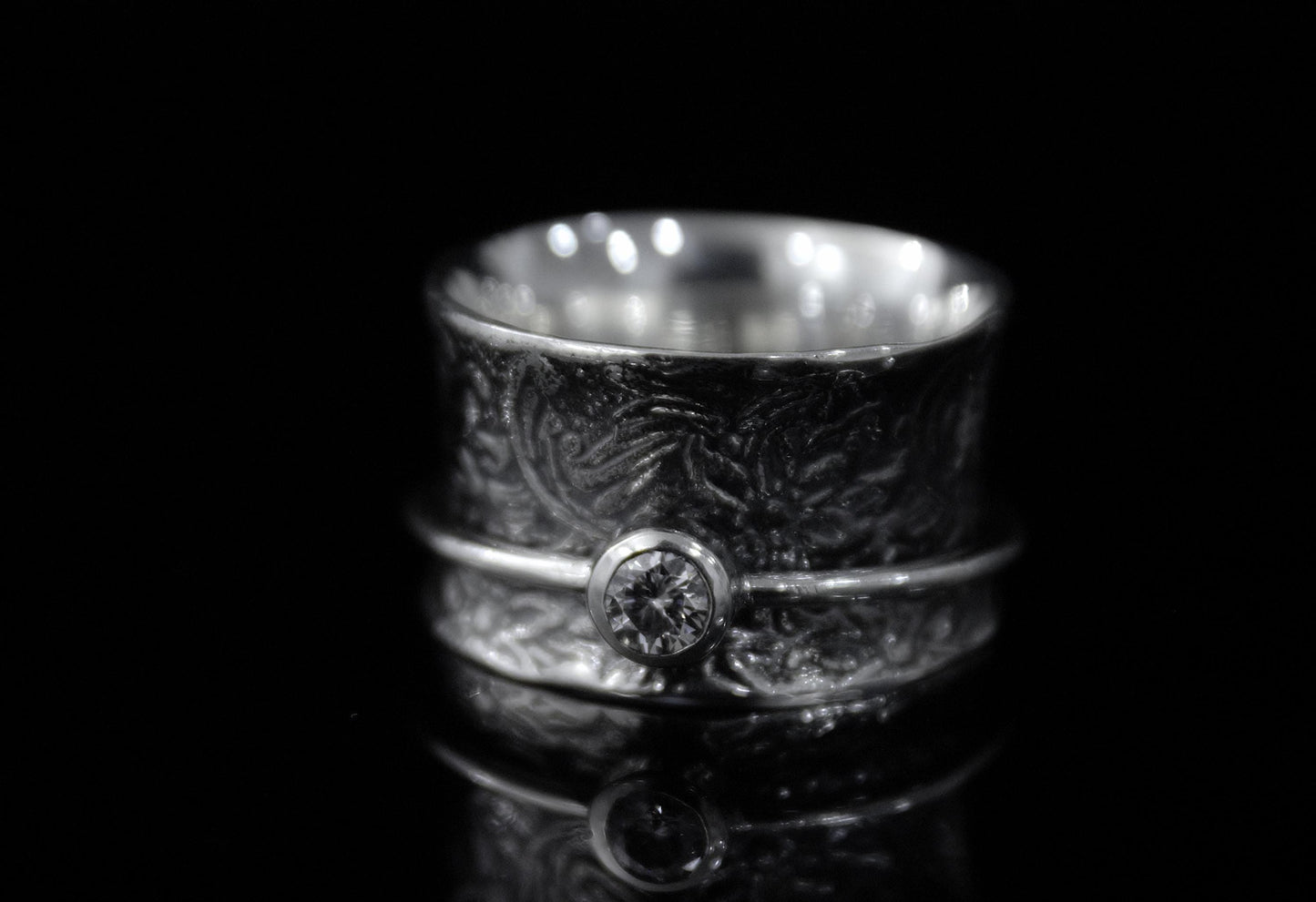 925Sterling Silver Moissanite Spinner Ring, Meditation Ring for Men and Women, Fidget Spinner Ring Silver, Designer Thumb Ring, Anxiety Ring