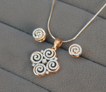 Natural Diamond Gold Jewelry Set, Light Weight Diamond Jewelry, H-I-J Color Diamonds, IGI Certified 18K Gold Chain with Pendant Earrings Set