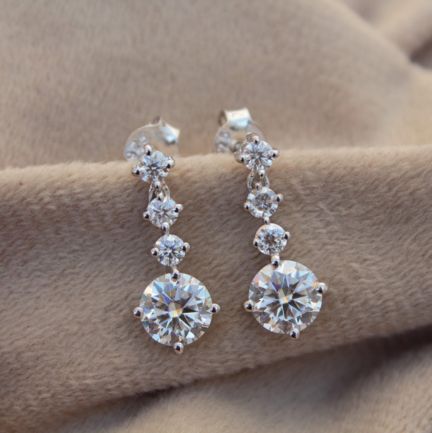 Round Cut Moissanite Silver Dangle Earrings, Push Back Silver Earrings, 925 Sterling Silver Handmade Earrings, Perfect Birthday Gift for Her