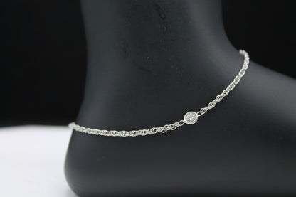 Moissanite Anklet For Women, 925Sterling Silver Anklet, Faceted Moissanite Jewelry, Handmade Single Stone Anklet, Perfect For Christmas Gift