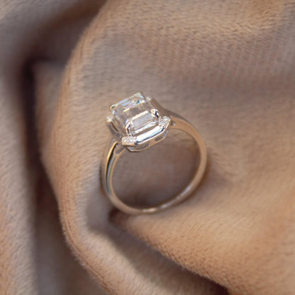 Sterling Silver Moissanite Emerald Cut Ring, 925 Silver Jewelry for Men, Vintage Style Solitaire Ring, Perfect Engagement Ring for Groom