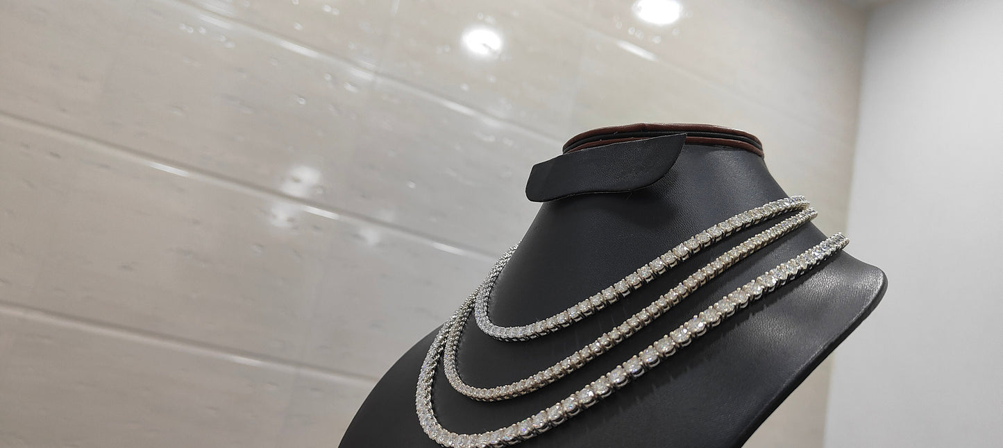 Solid Gold Moissanite Tennis Necklace, 3 mm Moissanite Jewelry, Elegant Wedding Necklace, Round Cut Necklace for Women, Engagement Jewelry