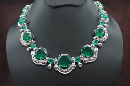Emerald & Ruby Necklace Set with moissanite, Beautiful Green Jewelry, Victorian Statement Necklace,