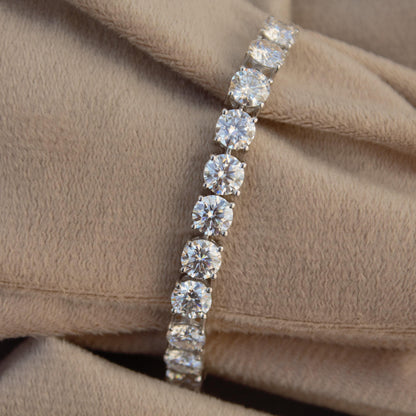 Round Cut Moissanite Silver Chain Bracelet, 925 Sterling Silver Adjustable Bracelet for Her, Statement Bracelet, Wedding Gift for Women