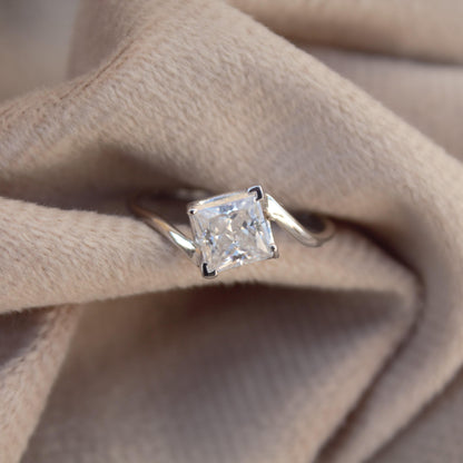 Princess Cut Moissanite White Stone Ring, 925Sterling Silver Ring, Handmade Jewelry, Square Shape Moissanite Ring, Colorless Moissanite Ring