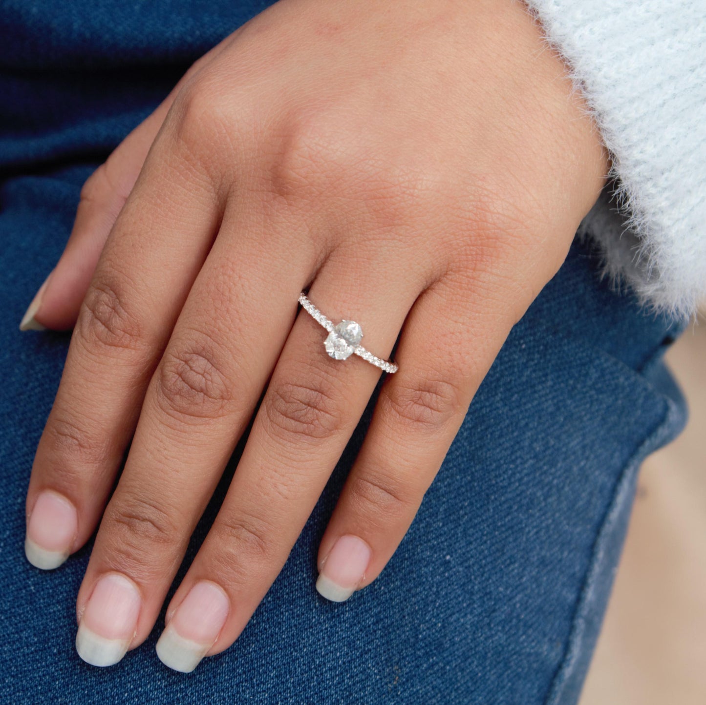 Solid 925 Sterling Silver Moissanite Ring, White Stone Ring for Women, Unique Anniversary Gift, Silver Solitaire Ring, Dainty Oval Cut Ring