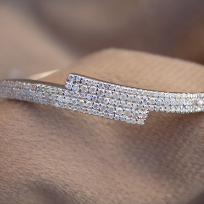 Moissanite Cuff Bracelet in 925Sterling Silver, Statement Party Wear Cuff Bracelet, Luxuries Twisted Bracelet, Perfect Anniversary Gift