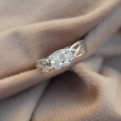 Art Deco Wedding/Engagement Ring, Oval Moissanite Silver Ring, Vintage 925 Sterling Silver Ring, Handmade Propose Ring for Men and Women