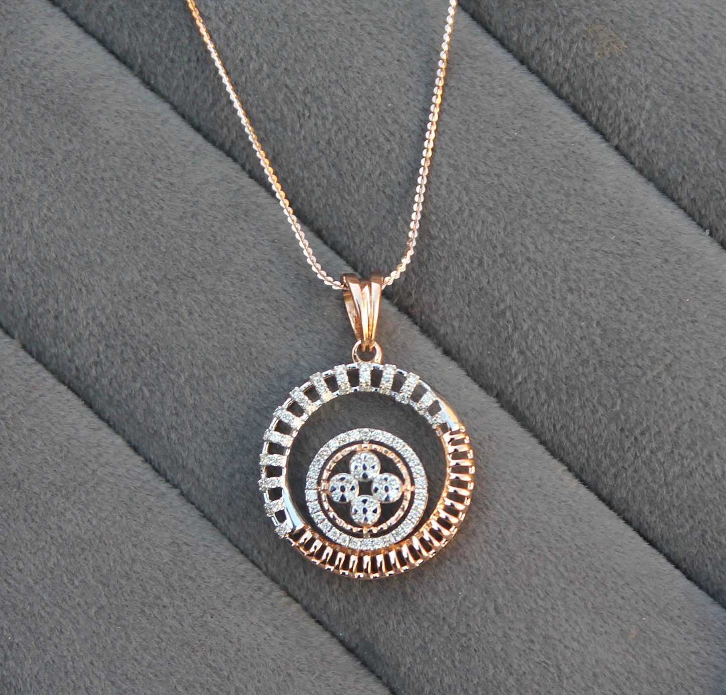 Natural Diamond Necklace Earrings Set, 18K Gold Jewelry Set, Designer Gold Jewelry, Diamond Pendant with Chain, Rose Gold Stud Earring Set