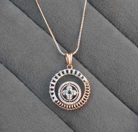 Natural Diamond Necklace Earrings Set, 18K Gold Jewelry Set, Designer Gold Jewelry, Diamond Pendant with Chain, Rose Gold Stud Earring Set