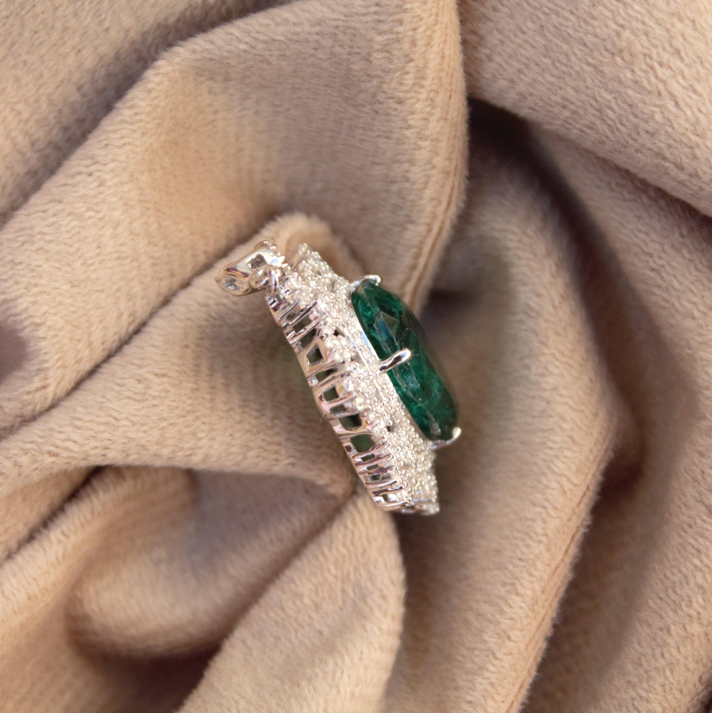 Moissanite & Green Inclusions Emerald Pendant for Gift, Designer Sterling Silver Pendant, 925 Silver Pendant for Chain, Victorian Jewelry