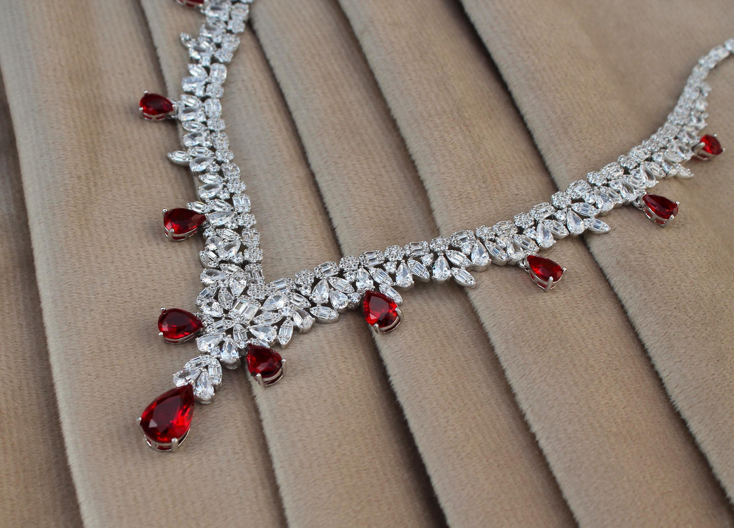 Silver CZ Jewelry Set, Designer Wedding Jewelry For Bride, 925 Sterling Silver Necklace-Earrings-Bracelet-Ring Set Gift For Valentines Day