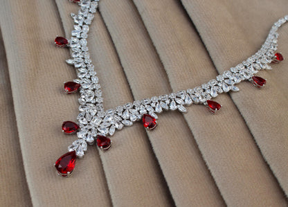 Silver CZ Jewelry Set, Designer Wedding Jewelry For Bride, 925 Sterling Silver Necklace-Earrings-Bracelet-Ring Set Gift For Valentines Day