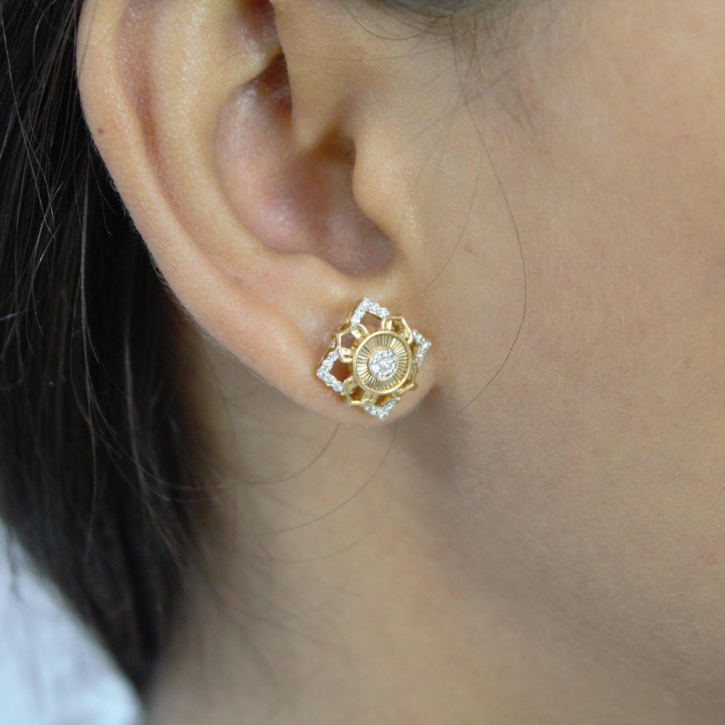 18k Yellow Gold Necklace with Earrings, Real Diamond Jewelry Set, Gold Diamond Jewelry for Her, Minimalist Charm Pendant with Chain and Stud