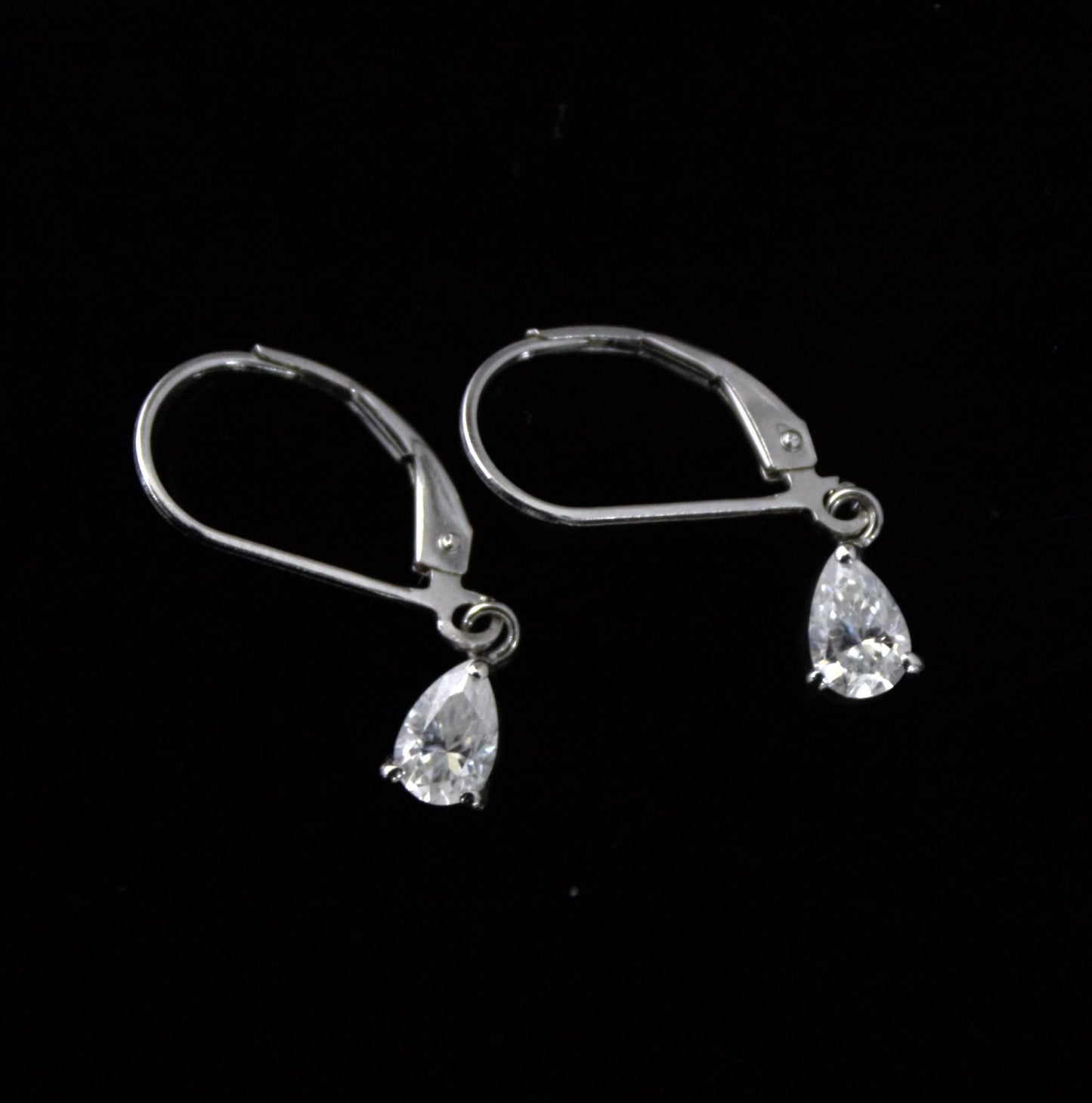 Sterling Silver Moissanite Stone Lever Back Earrings, 925 Silver Drop Earrings for Her, Pear Cut Stone Earrings, Handmade Vintage Earrings