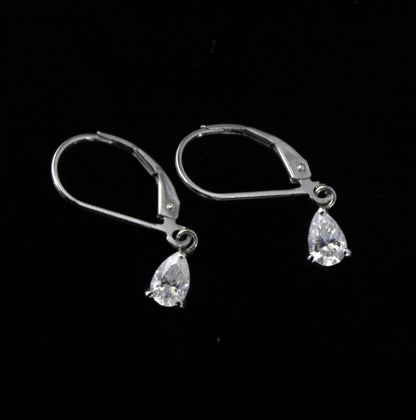 Sterling Silver Moissanite Stone Lever Back Earrings, 925 Silver Drop Earrings for Her, Pear Cut Stone Earrings, Handmade Vintage Earrings