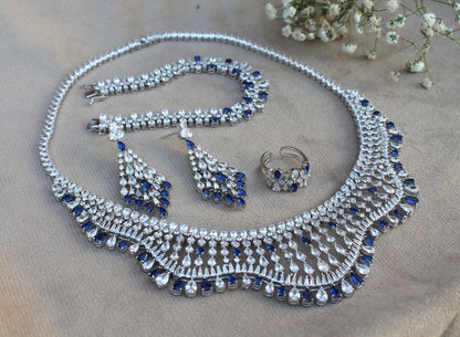 Cubic Zirconia Silver Jewelry Set, Choker Necklace with Earring-Ring-Bracelet, Designer 925Sterling  Jewelry Set Perfect Valentines Day Gift