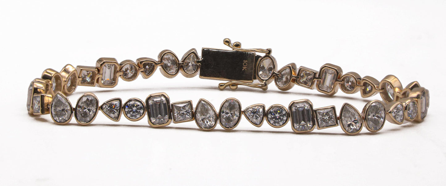 Mix Shape Lab Diamond Solid Gold Bracelet, Gold Diamond Jewelry for Women, Bezel Setting Bracelet, Elegant Tennis Bracelet, Birthday Gift
