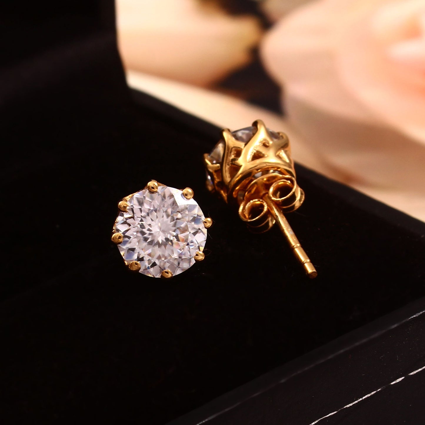 Yellow Gold Stud Earrings, H & A Brilliant Cut Moissanite Stud Earrings, Push Back Unisex Earrings, Elegant Jewelry, Ethnic Stud Earrings