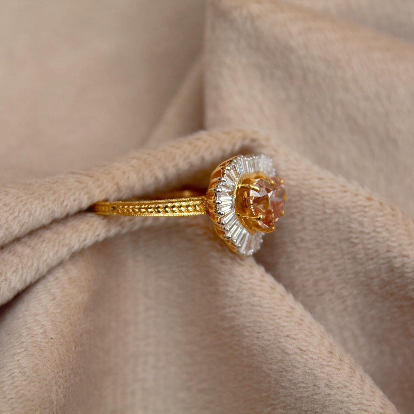 Natural Diamond with Lab Grown Diamond Heart Ring, 18K Solid Yellow Gold Ring, Heart Shape Engagement Ring for Bride, Baguette Diamond Ring