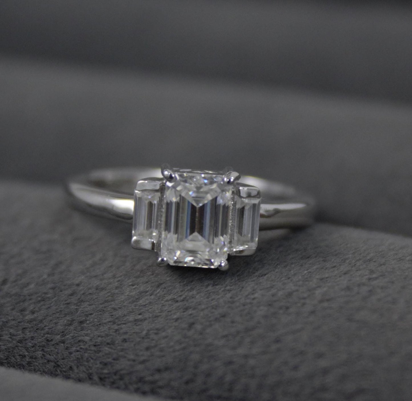 Emerald Cut Moissanite White Stone Ring, 925 Sterling Silver Statement Ring for Bride, Wedding/Engagement Silver Ring, Valentines Day Gift