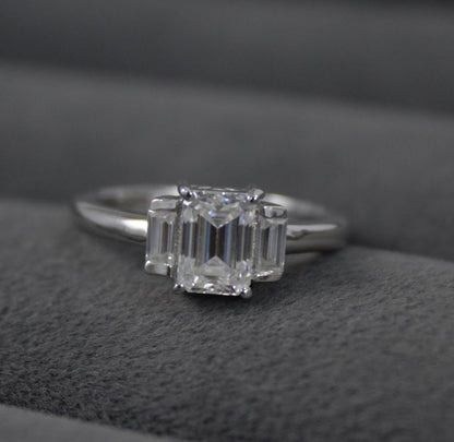 Emerald Cut Moissanite White Stone Ring, 925 Sterling Silver Statement Ring for Bride, Wedding/Engagement Silver Ring, Valentines Day Gift