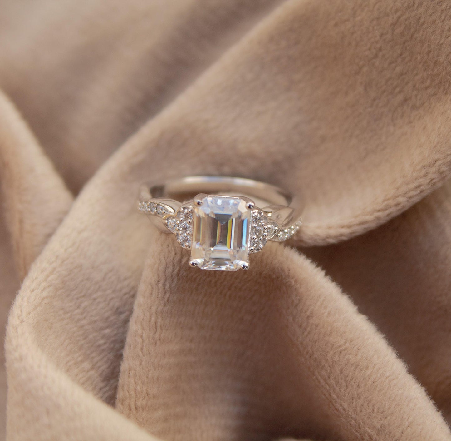 Moissanite Emerald Cut Elegant Ring, Minimalist Silver Ring, 925 Sterling Silver Ring, Anniversary Ring, Solitaire Prong Set Ring for Wife