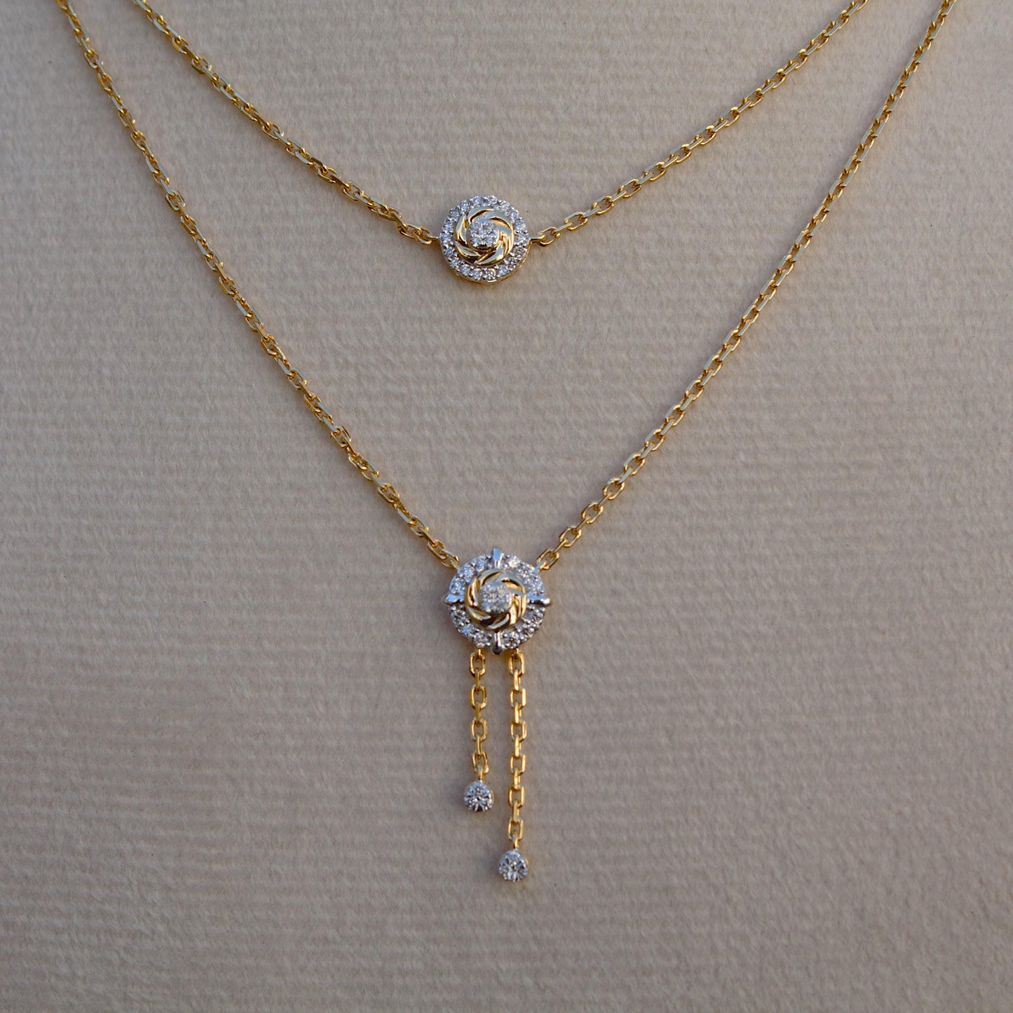 14k Solid Yellow Gold Double Layered Necklace, IGI Certified Gold Diamond Layering Necklace, 16 Inch Timeless Gold Necklace,Delicate Jewelry