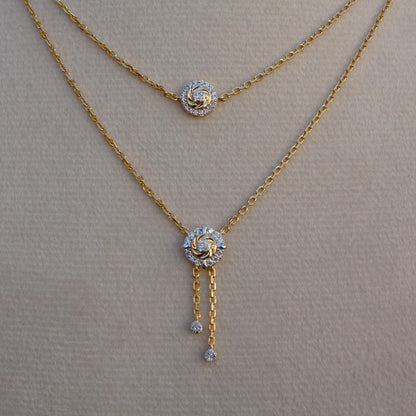 14k Solid Yellow Gold Double Layered Necklace, IGI Certified Gold Diamond Layering Necklace, 16 Inch Timeless Gold Necklace,Delicate Jewelry