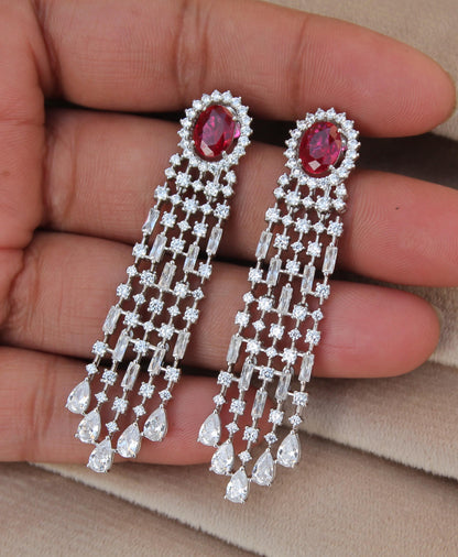Cubic Zirconia Silver Wedding Jewelry Set, CZ with Synthetic Ruby Necklace Set, 925 Sterling Silver Victorian Necklace-Earring-Ring-Bracelet