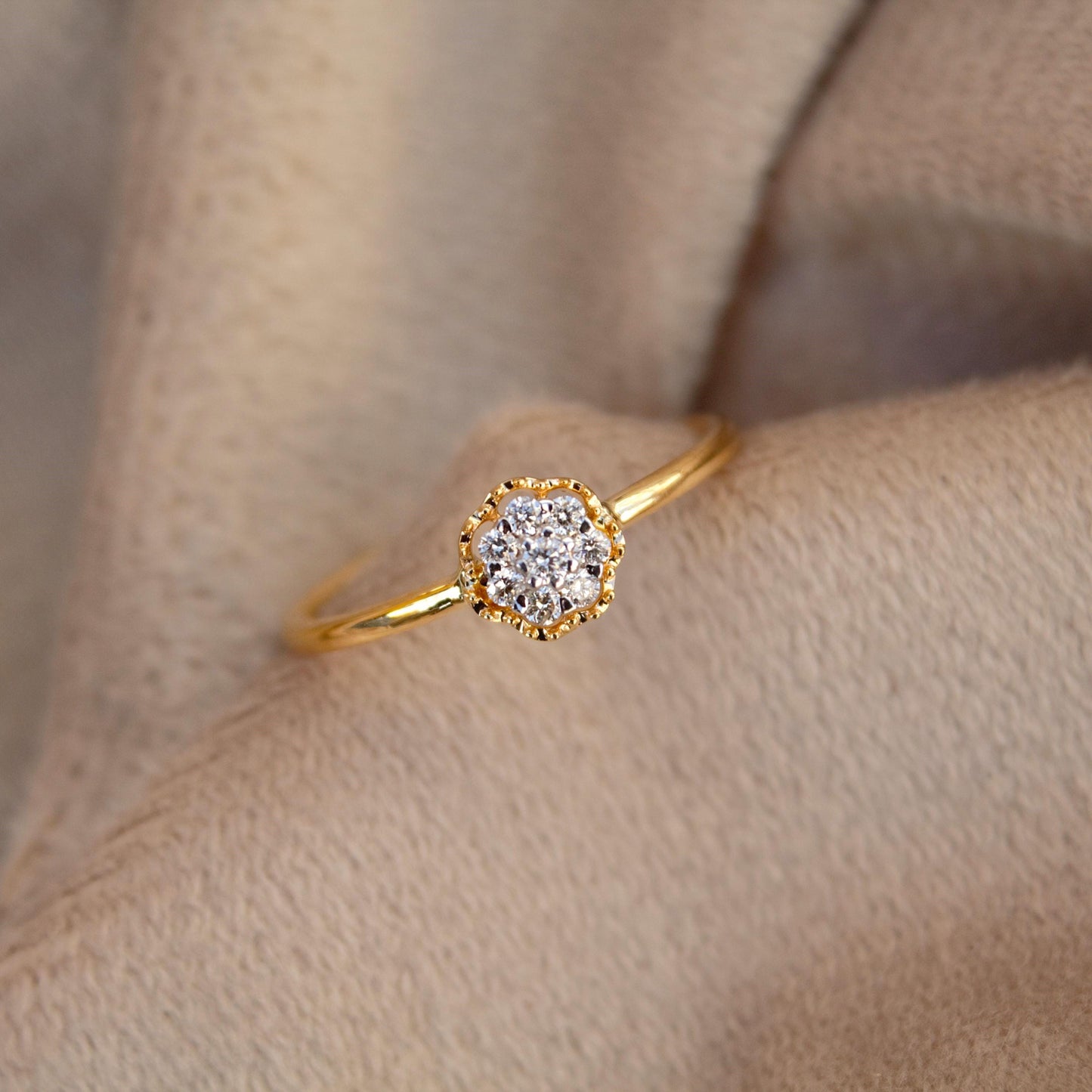 Round Melee Natural Diamond Ring For Birthday Gift, 18K Solid Gold Jewelry, Affordable Gold Ring, Real Gold Lightweight Jewelry For Gift