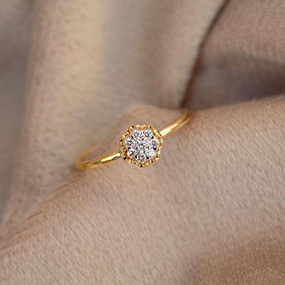 Round Melee Natural Diamond Ring For Birthday Gift, 18K Solid Gold Jewelry, Affordable Gold Ring, Real Gold Lightweight Jewelry For Gift