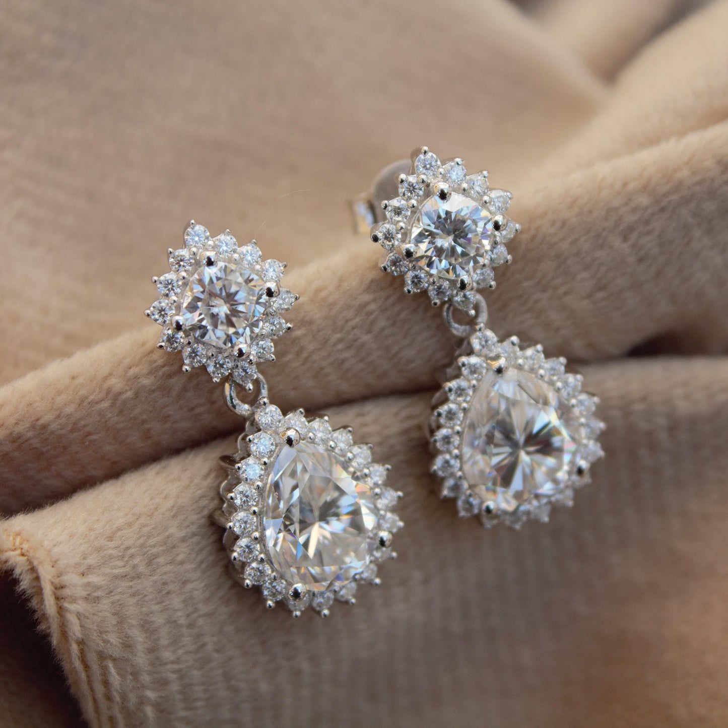 Pear Moissanite Drop Earrings, 925 Sterling Silver Push Back Earrings, Designer Dangle Earrings, Silver Bridal Earrings, Moissanite Jewelry