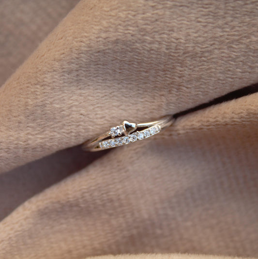 Cubic Zirconia Tiny Heart Ring Band, 925 Sterling Silver Band, Everyday Wear Stacking Ring, Silver Thin Ring for Girls, Thumb Band Ring