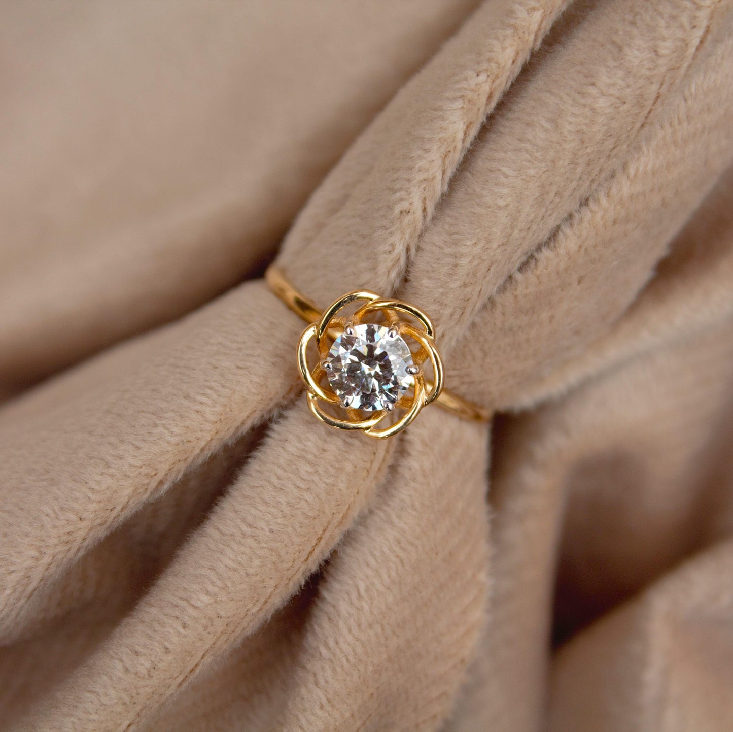 0.75 Carat Lab Grown Diamond Solitaire Ring, 14K Gold Ring, Flower Shape Engagement Ring, 6 MM Round Diamond Ring, Wedding Gift for Brides