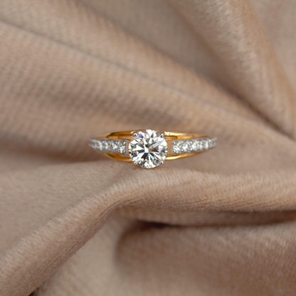 1 Carat Round Diamond Gold Ring, Solitaire Engagement Ring for Women, 14K Gold Ring, Handcrafted Ring, Customizable Anniversary Ring US 6.25