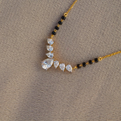 Moissanite & Black Beads Mangalsutra, Gold Chain Necklace, Handmade Beaded Jewelry, Indian Traditional Jewelry for Bride, Wedding Necklace