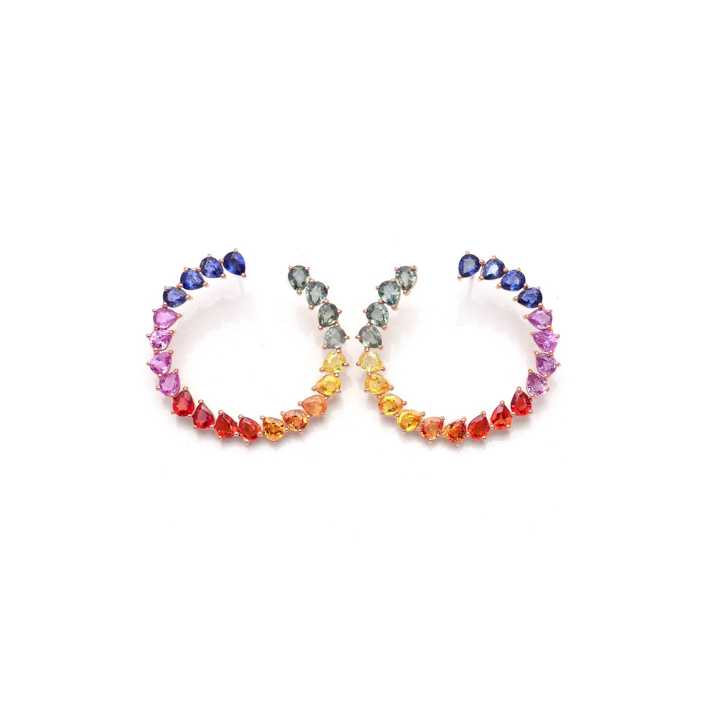 Rainbow Sapphire Big Hoops Earrings, Huggie Earrings, 14K Gold Earrings for Bride, Statement Gold Earrings, Multi Color Wedding Earrings