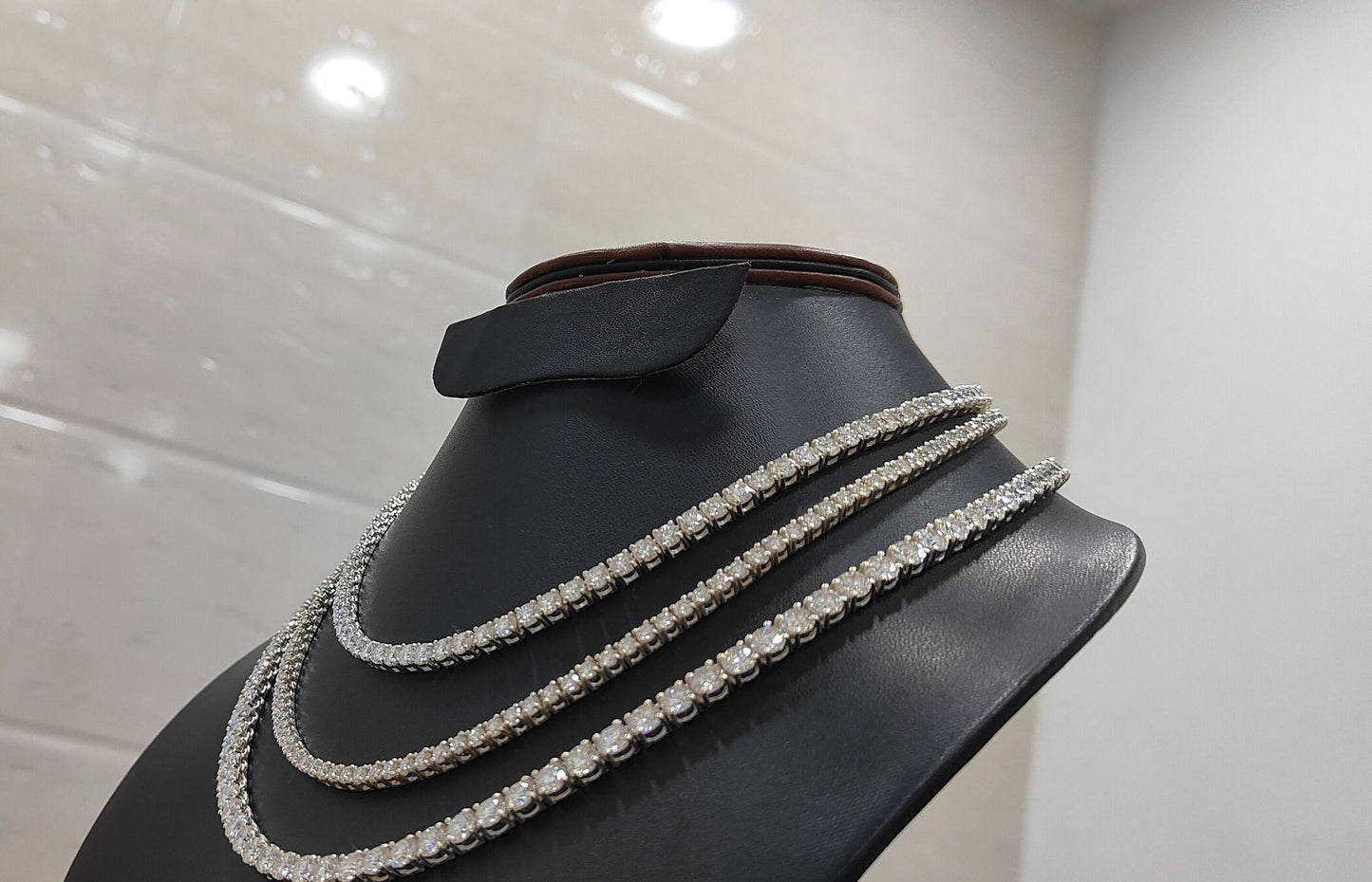 Moissanite Silver Necklace, Iced Out Necklace Chain, 3 MM Moissanite Tennis Necklace, Encrusted Cuban Necklace, Wedding Jewelry for Women