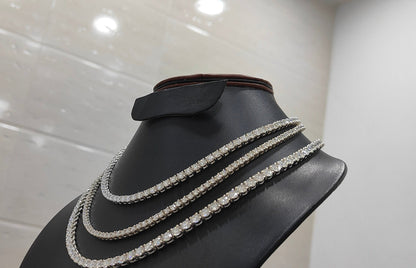 Moissanite Silver Necklace, Iced Out Necklace Chain, 3 MM Moissanite Tennis Necklace, Encrusted Cuban Necklace, Wedding Jewelry for Women