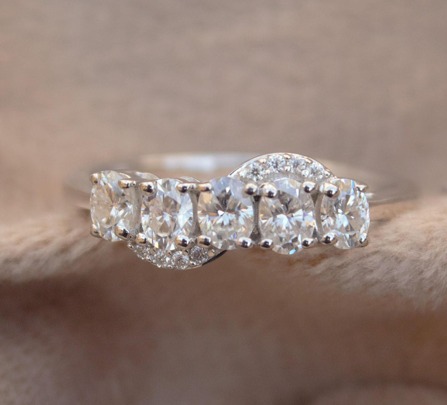 Silver Half Eternity Stackable Ring Band, Oval Cut White Moissanite Ring, Handmade Stacking Ring, Wedding Band, Vintage Women's Band Ring